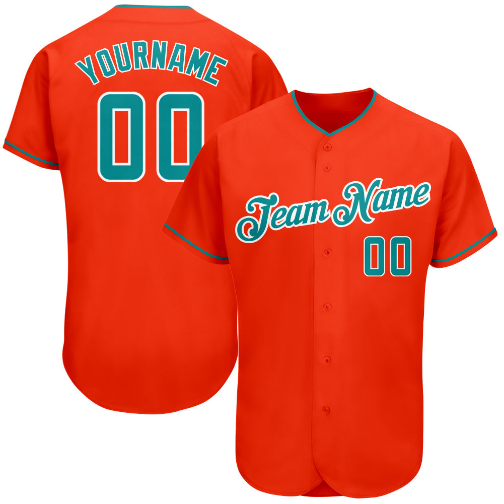 Custom Orange Teal-White Authentic Baseball Jersey - Main View