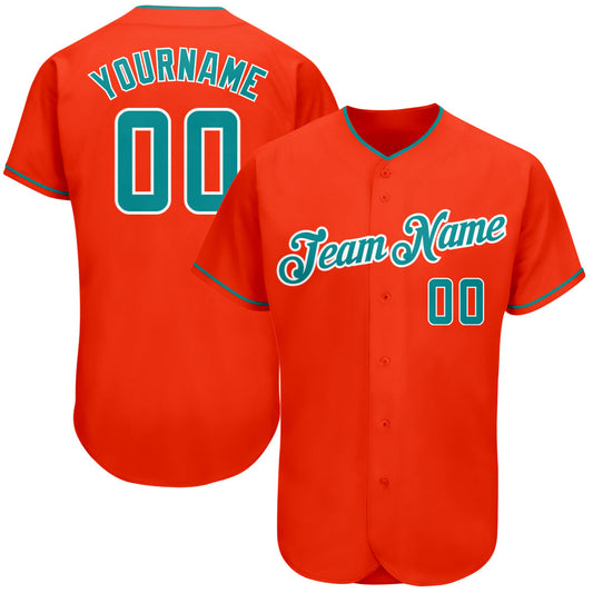 Custom Orange Teal-White Authentic Baseball Jersey - Main View