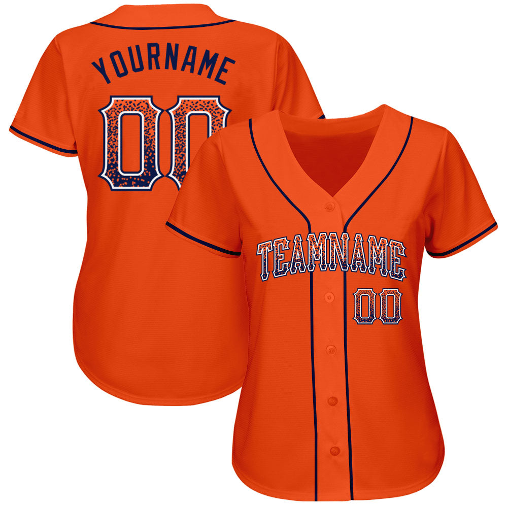 Custom Orange Navy-White Authentic Drift Fashion Baseball Jersey view 2