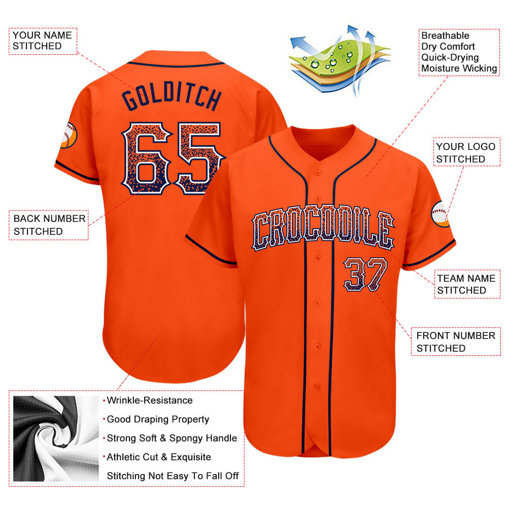 Custom Orange Navy-White Authentic Drift Fashion Baseball Jersey view 3