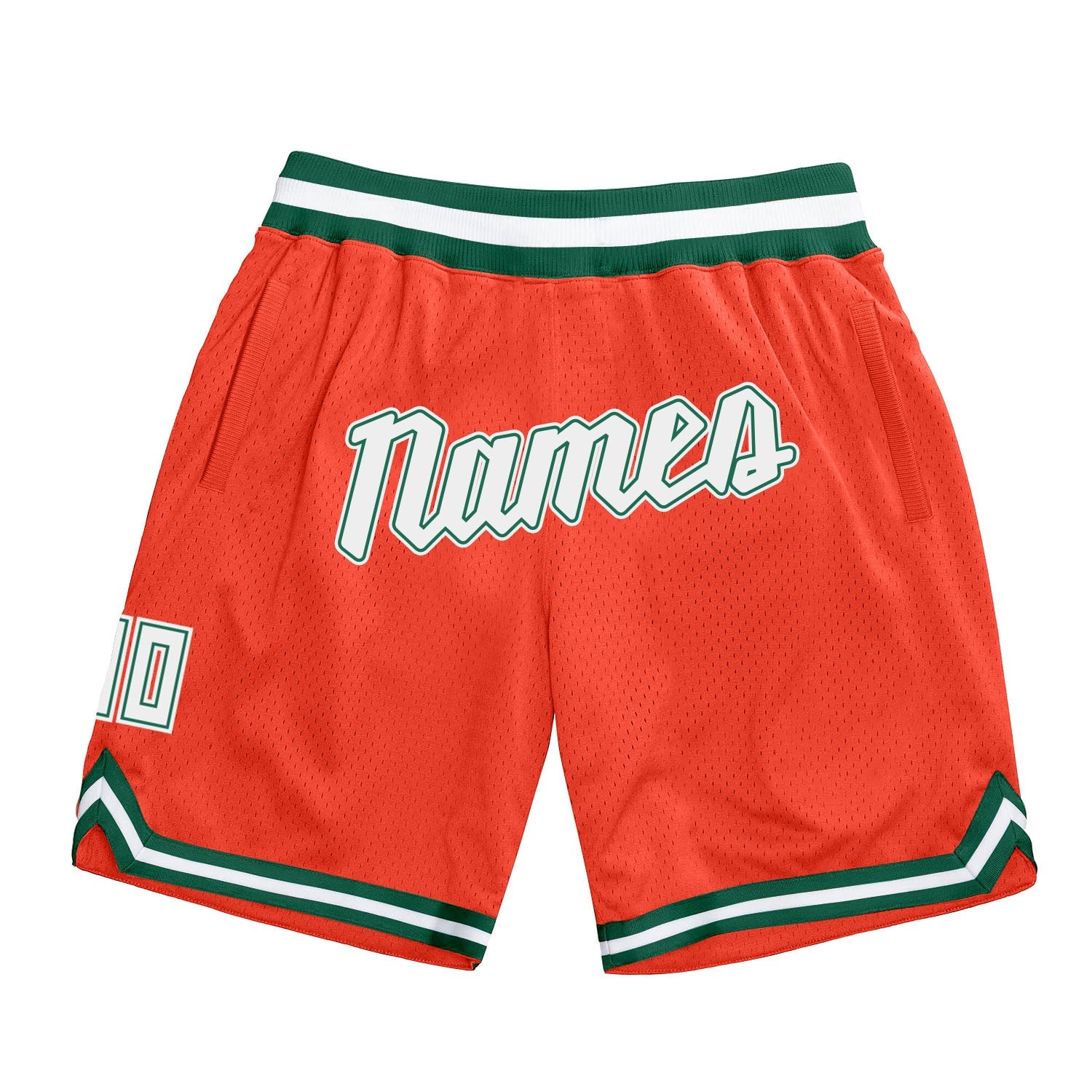 Custom Orange White-Hunter Green Authentic Throwback Basketball Shorts - Main View