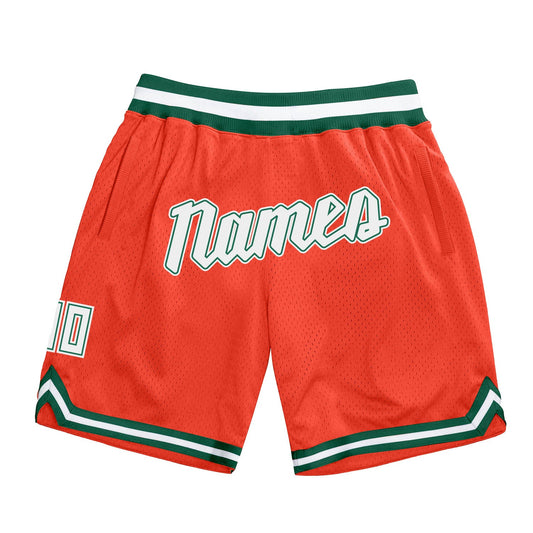 Custom Orange White-Hunter Green Authentic Throwback Basketball Shorts - Main View