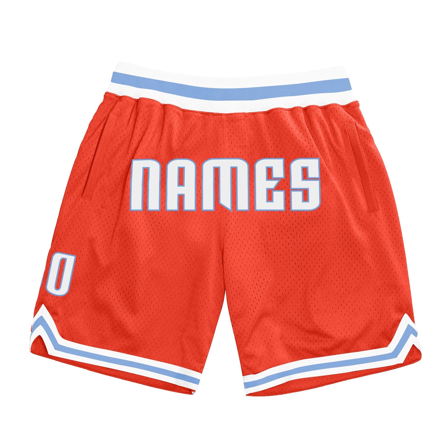 Custom Orange White-Light Blue Authentic Throwback Basketball Shorts - Main View