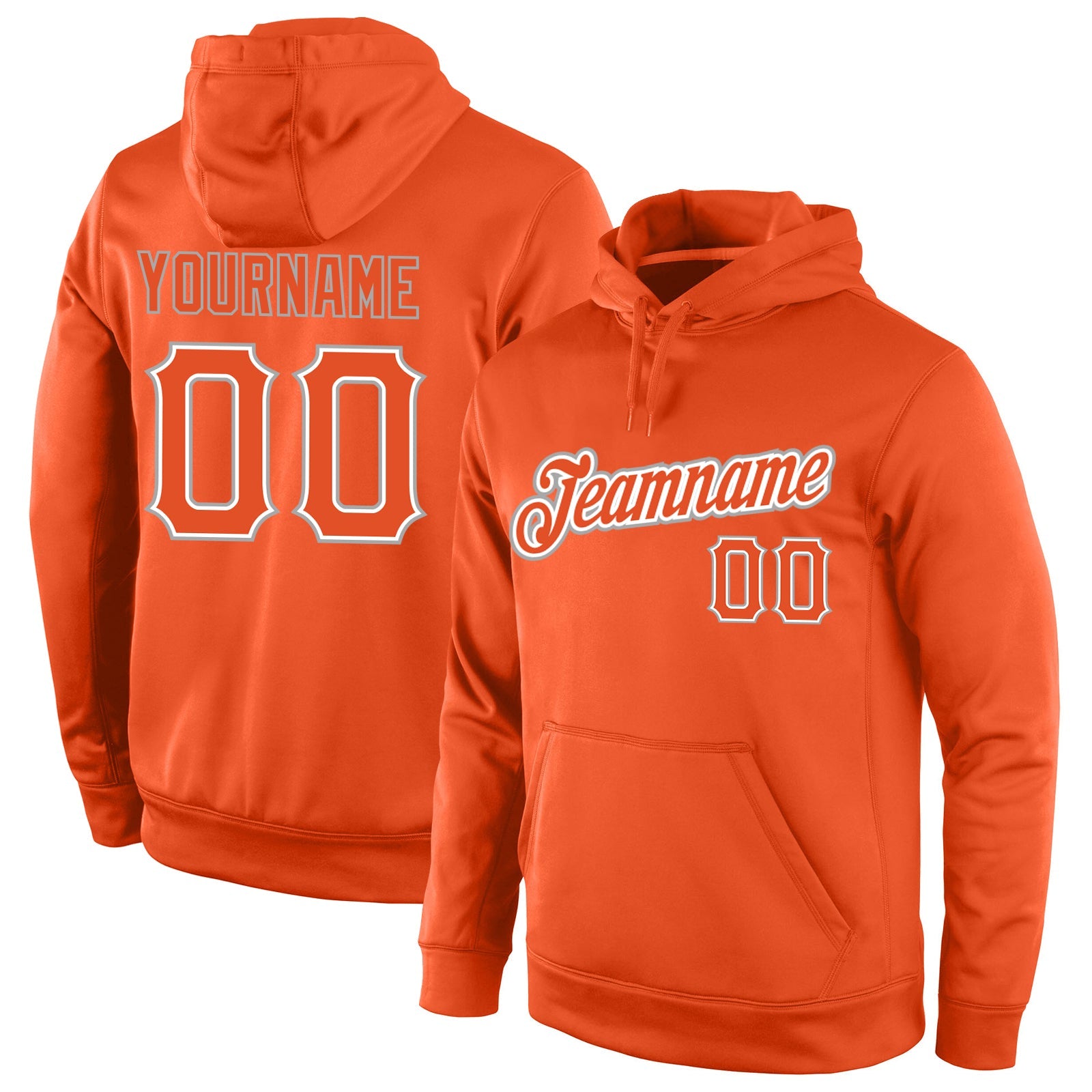 Custom Stitched Orange Orange-Gray Sports Pullover Sweatshirt Hoodie - Main View