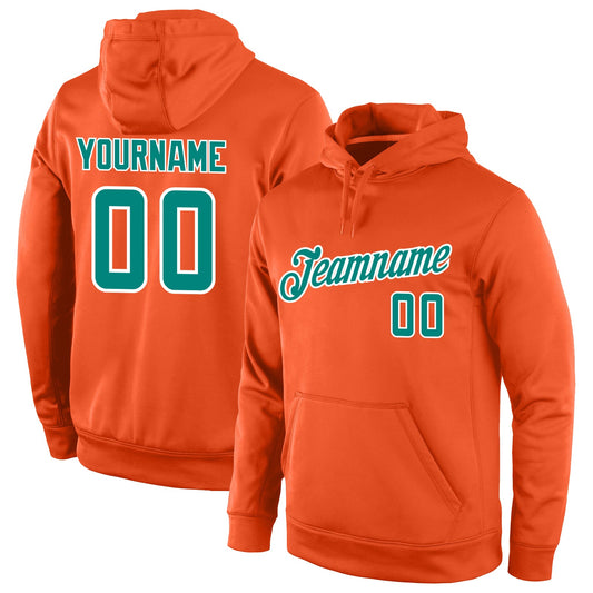 Custom Stitched Orange Aqua-White Sports Pullover Sweatshirt Hoodie - Main View