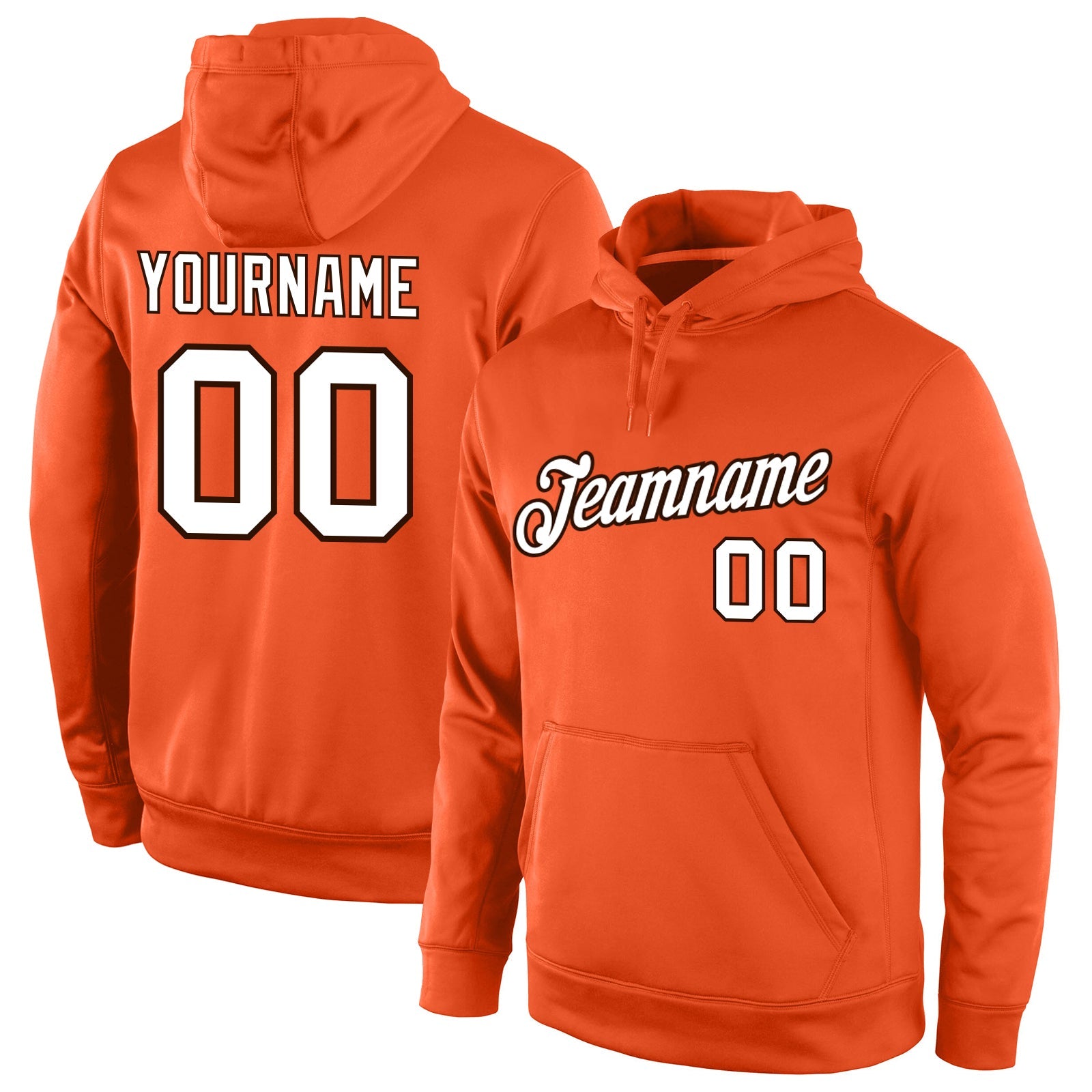 Custom Stitched Orange White-Brown Sports Pullover Sweatshirt Hoodie - Main View