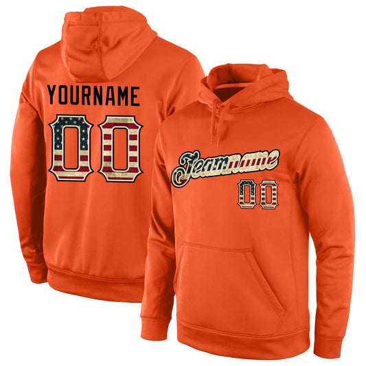 Custom Stitched Orange Vintage USA Flag-Cream Sports Pullover Sweatshirt Hoodie - Main View