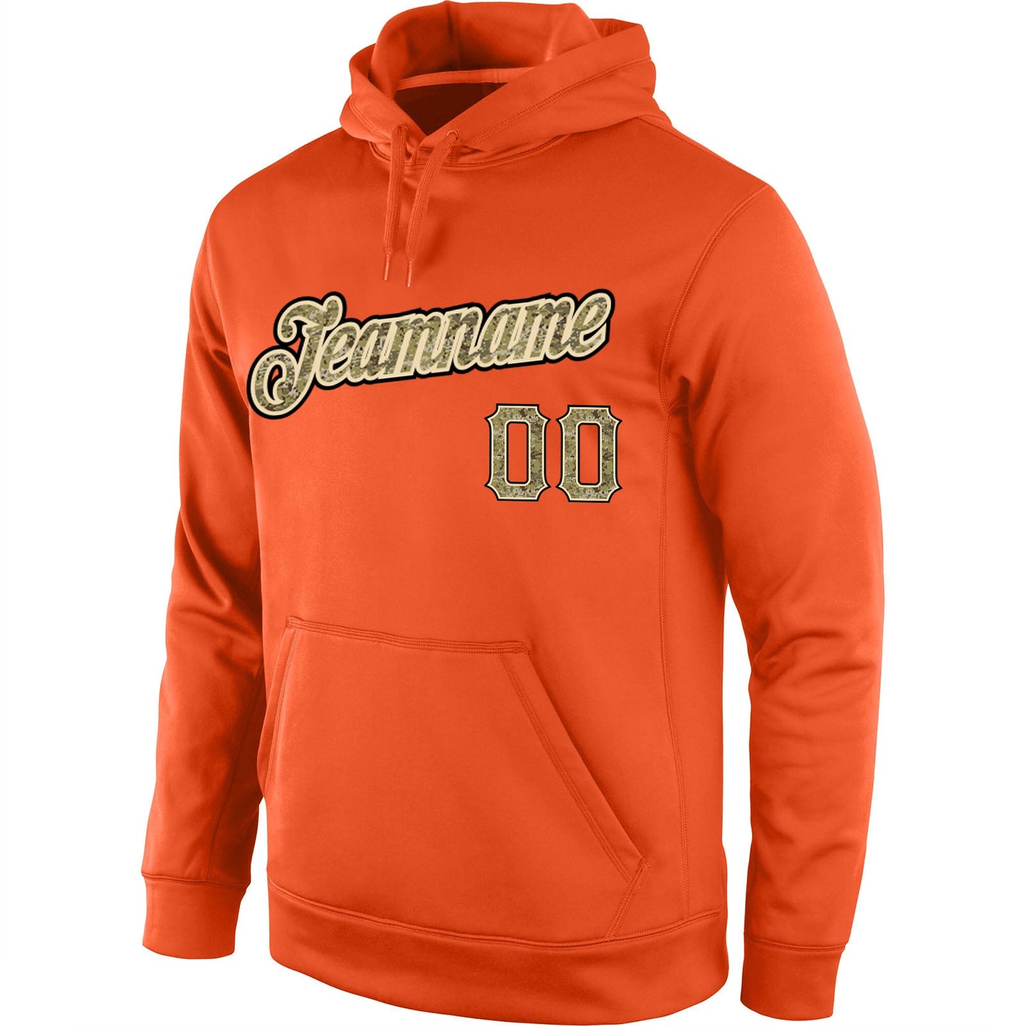 Custom Stitched Orange Camo-Cream Sports Pullover Sweatshirt Hoodie view 2