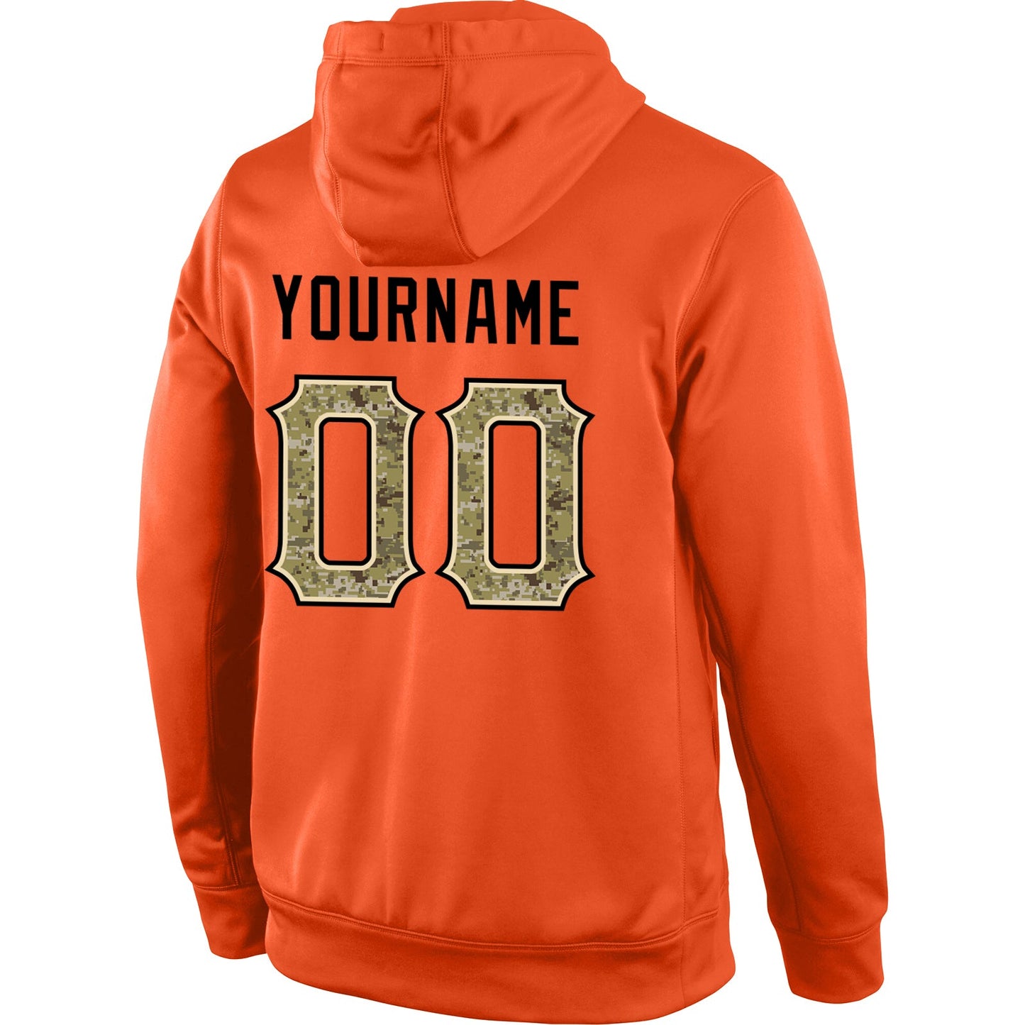 Custom Stitched Orange Camo-Cream Sports Pullover Sweatshirt Hoodie view 3
