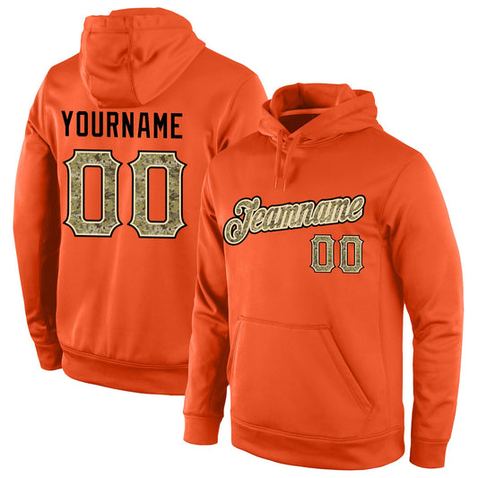 Custom Stitched Orange Camo-Cream Sports Pullover Sweatshirt Hoodie - Main View