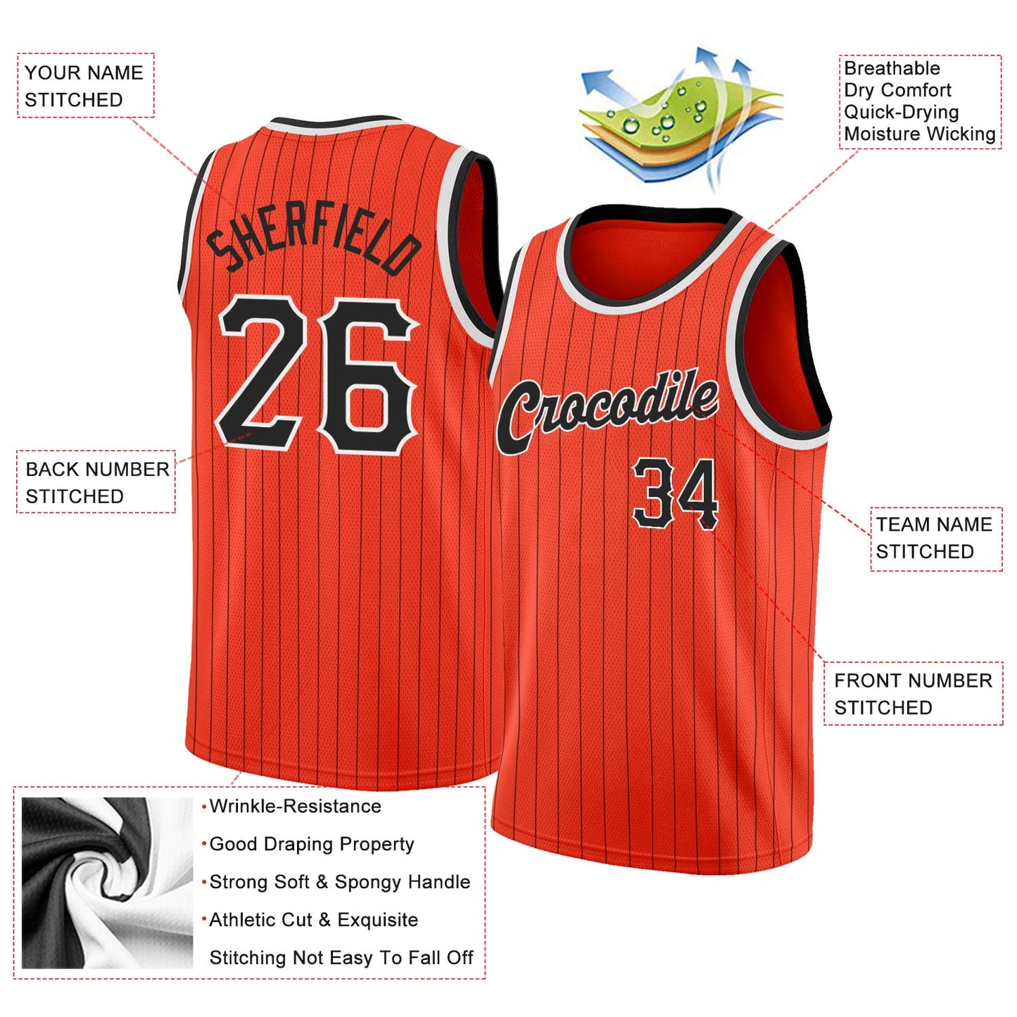 Custom Orange Black Pinstripe Black-White Authentic Basketball Jersey view 2