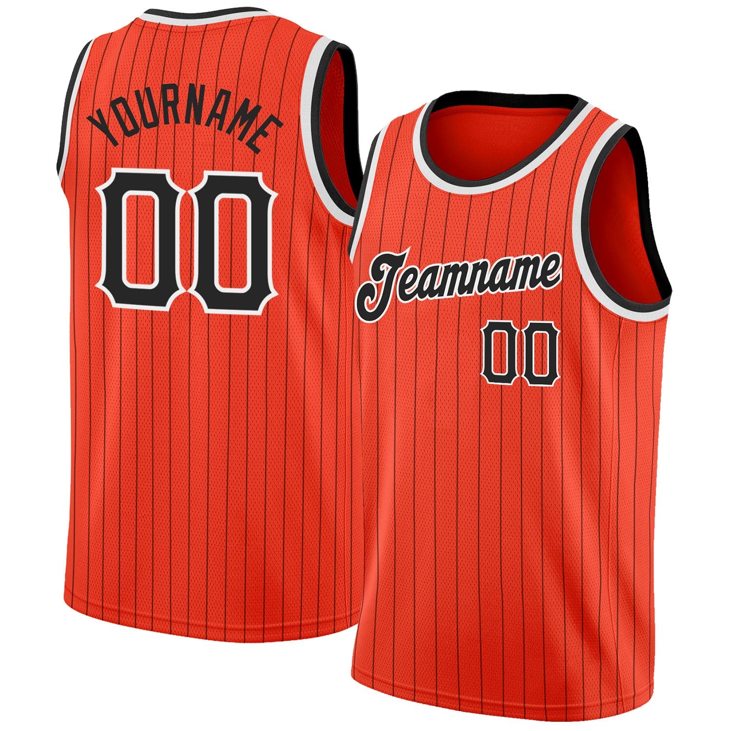 Custom Orange Black Pinstripe Black-White Authentic Basketball Jersey - Main View