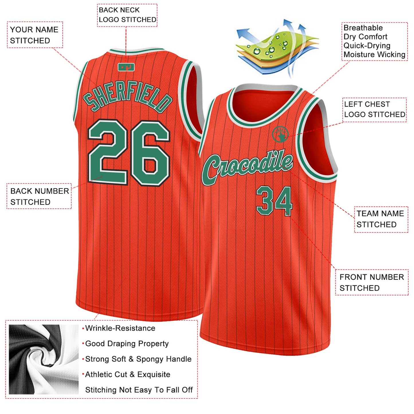 Custom Orange Black Pinstripe Kelly Green-White Authentic Basketball Jersey view 2
