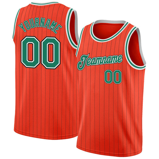 Custom Orange Black Pinstripe Kelly Green-White Authentic Basketball Jersey - Main View