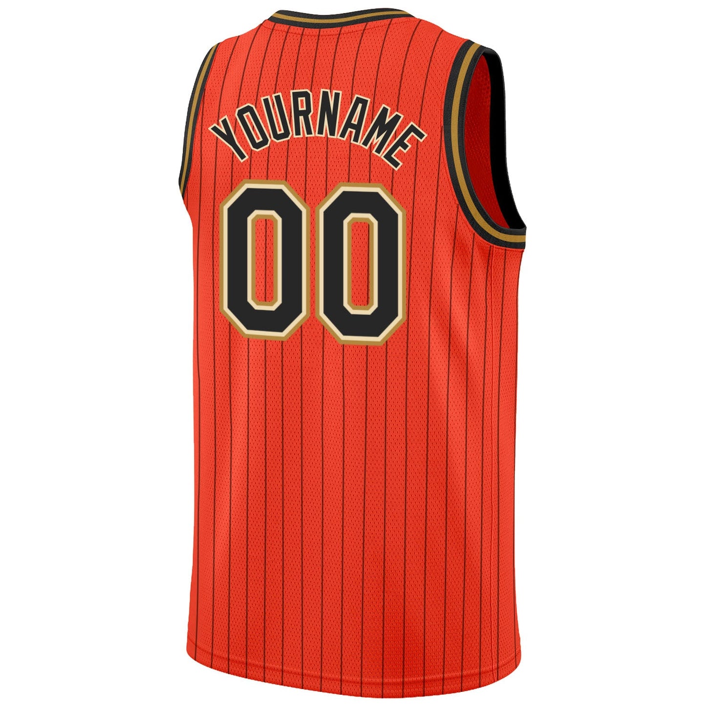 Custom Orange Black Pinstripe Black-Old Gold Authentic Basketball Jersey view 6