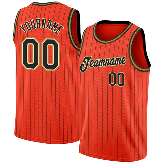 Custom Orange Black Pinstripe Black-Old Gold Authentic Basketball Jersey - Main View