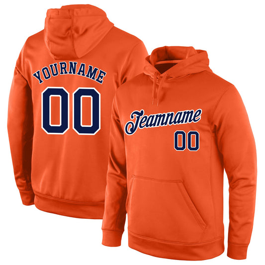 Custom Stitched Orange Navy-White Sports Pullover Sweatshirt Hoodie - Main View