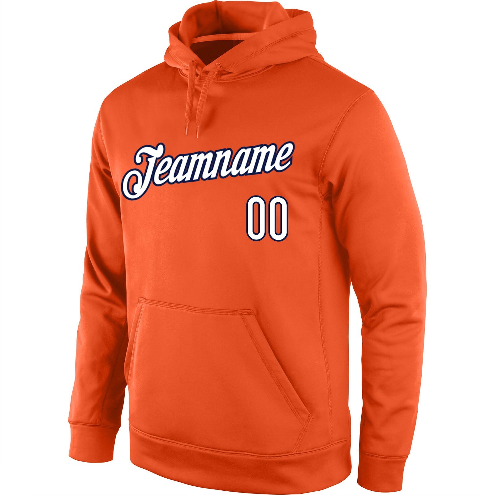Custom Stitched Orange White-Navy Sports Pullover Sweatshirt Hoodie view 2
