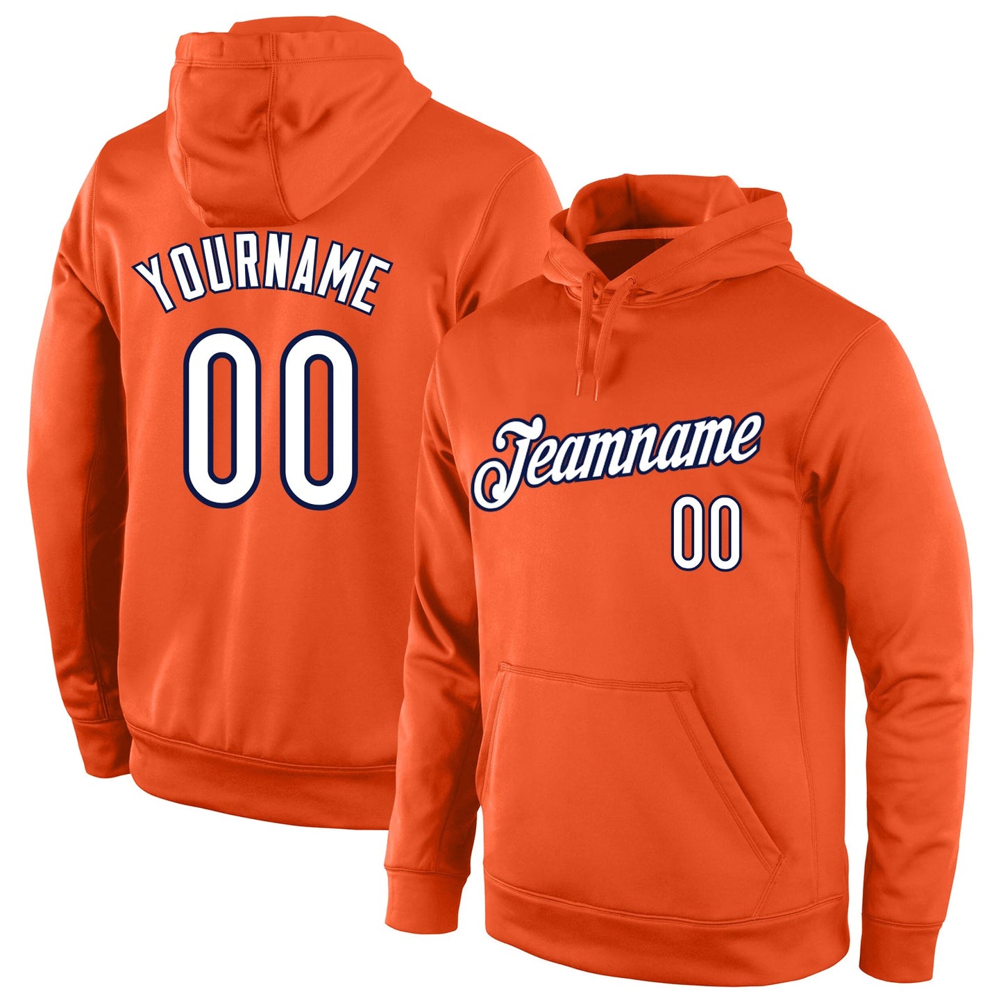 Custom Stitched Orange White-Navy Sports Pullover Sweatshirt Hoodie - Main View