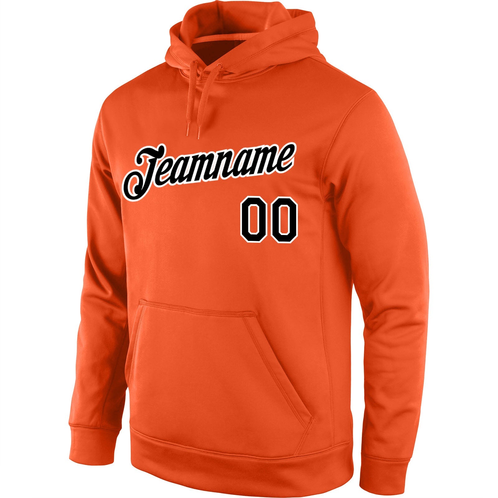 Custom Stitched Orange Black-White Sports Pullover Sweatshirt Hoodie view 2