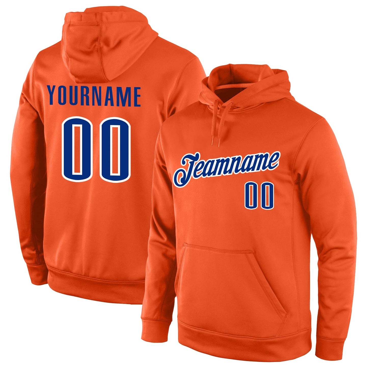 Custom Stitched Orange Royal-White Sports Pullover Sweatshirt Hoodie - Main View