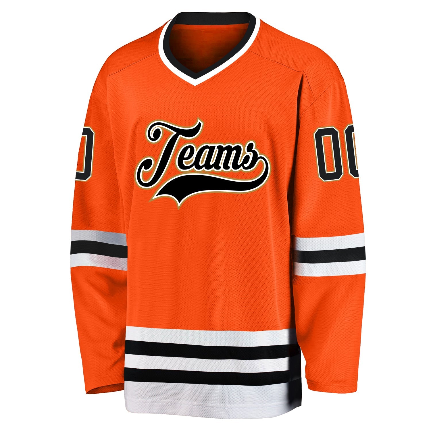 Custom Orange Black-Old Gold Hockey Jersey view 2