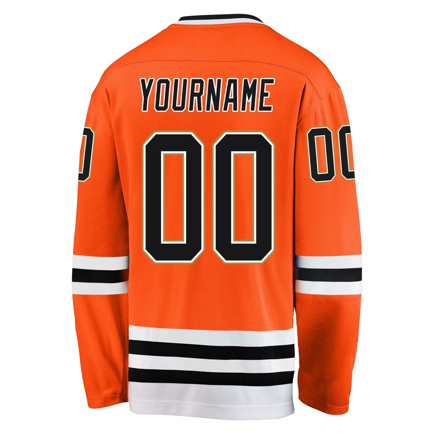 Custom Orange Black-Old Gold Hockey Jersey view 3