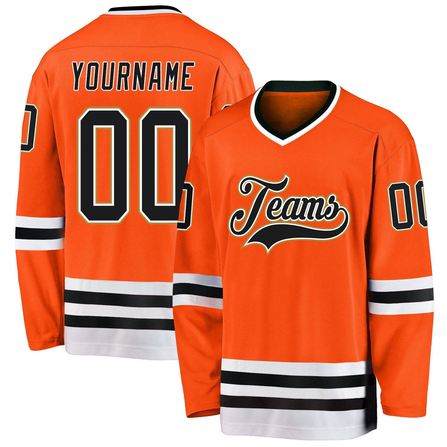 Custom Orange Black-Old Gold Hockey Jersey - Main View