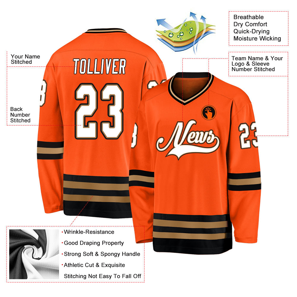 Custom Orange White-Black Hockey Jersey view 4