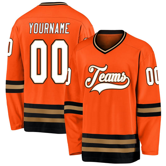 Custom Orange White-Black Hockey Jersey - Main View