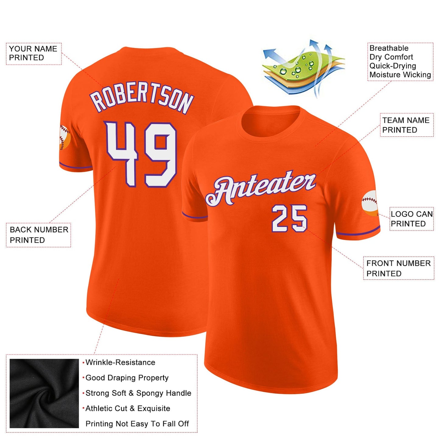 Custom Orange White-Purple Performance T-Shirt view 2