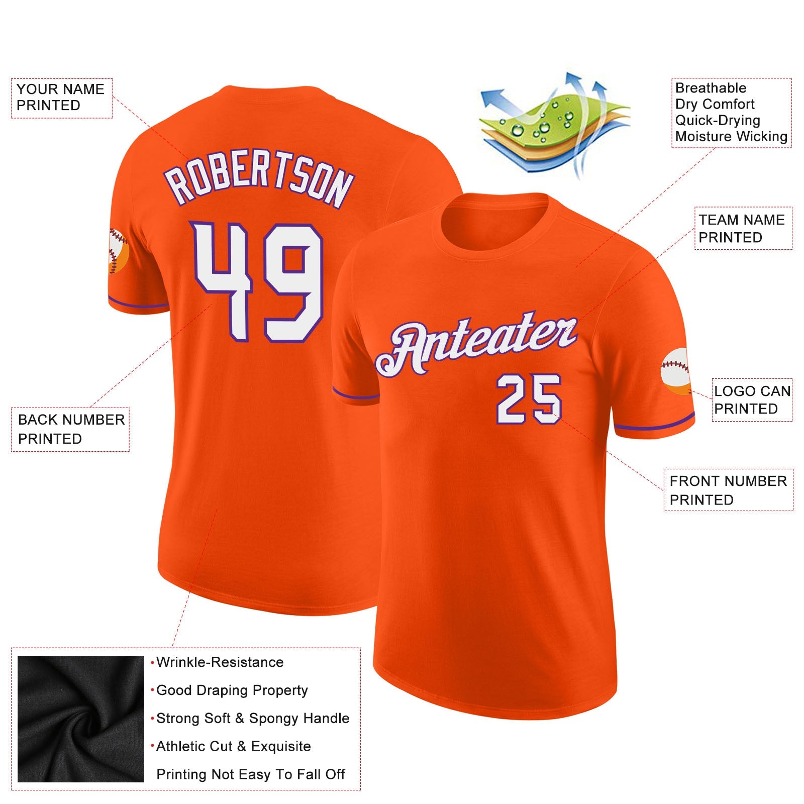 Custom Orange White-Purple Performance T-Shirt view 2