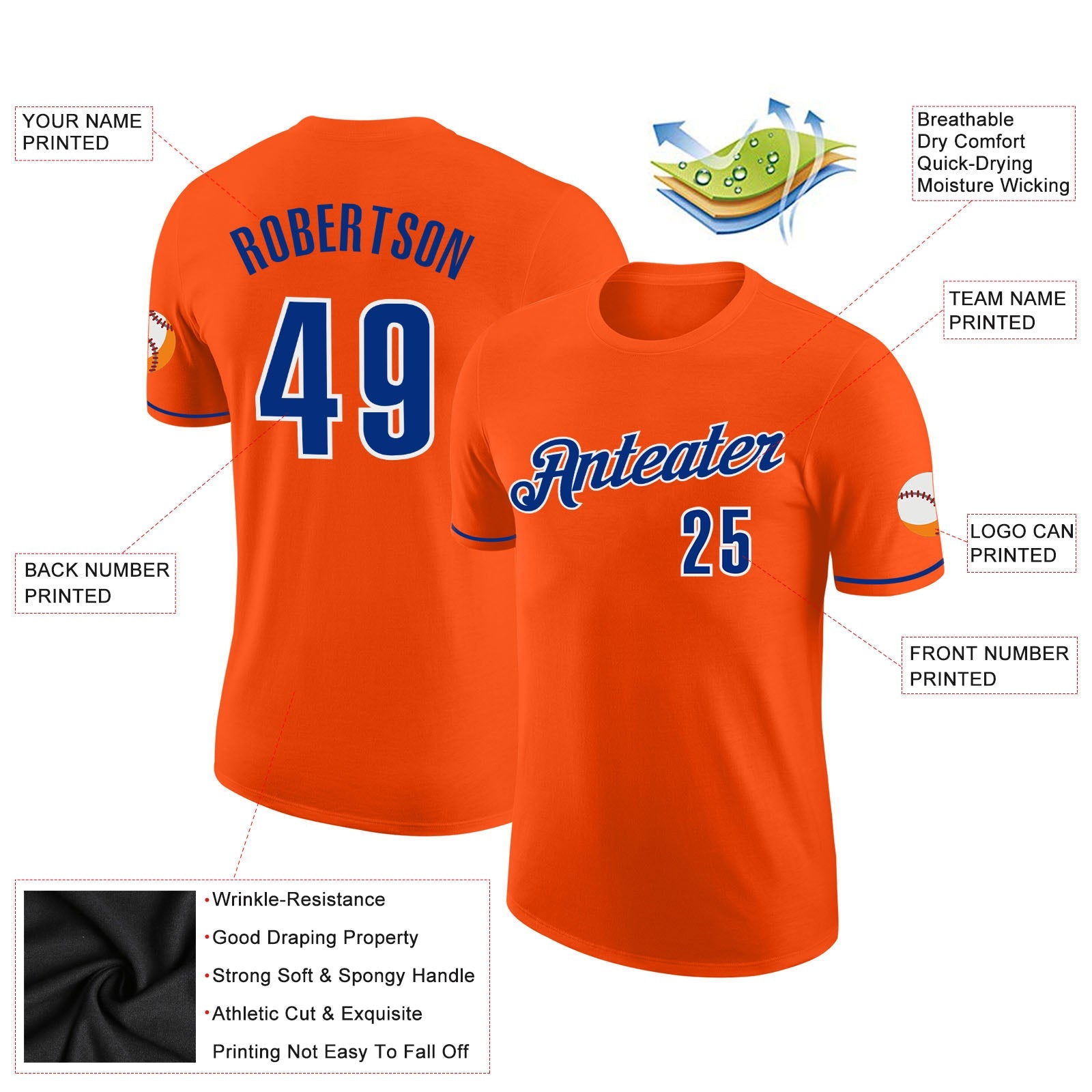 Custom Orange Royal-White Performance T-Shirt view 2