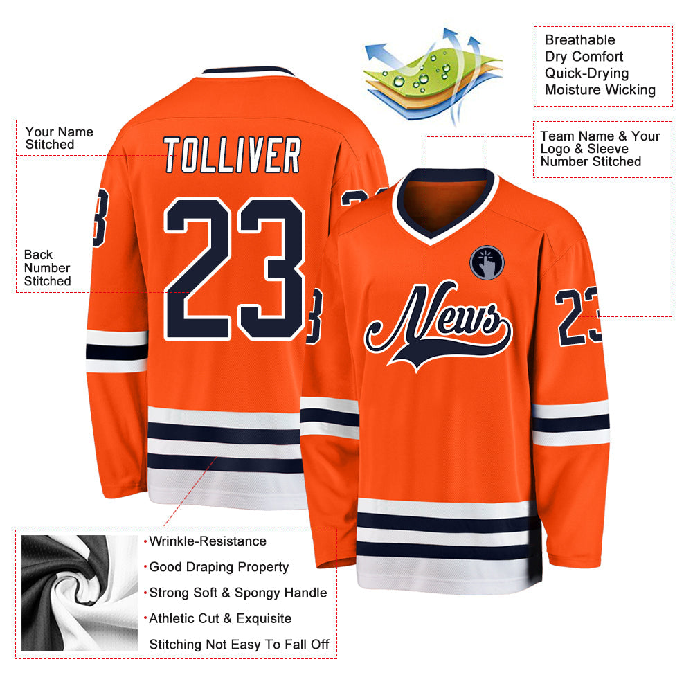Custom Orange Navy-White Hockey Jersey view 2