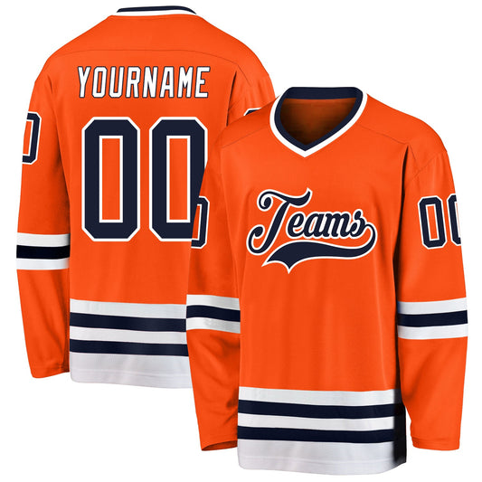 Custom Orange Navy-White Hockey Jersey - Main View