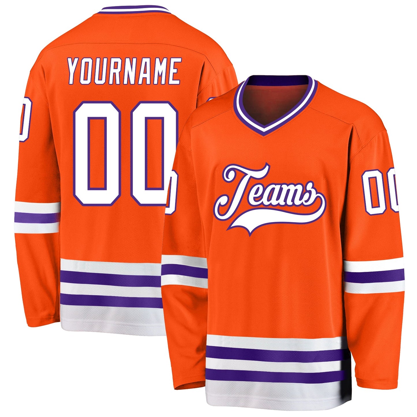 Custom Orange White-Purple Hockey Jersey - Main View