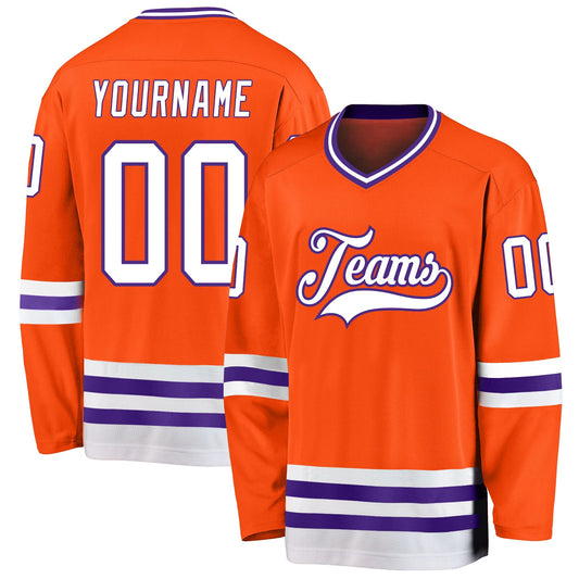 Custom Orange White-Purple Hockey Jersey - Main View