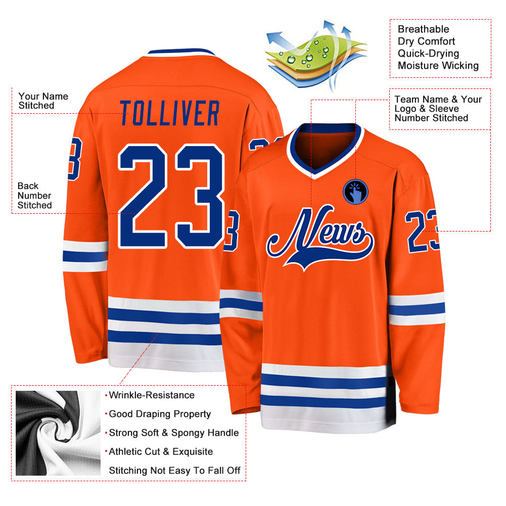 Custom Orange Royal-White Hockey Jersey view 2