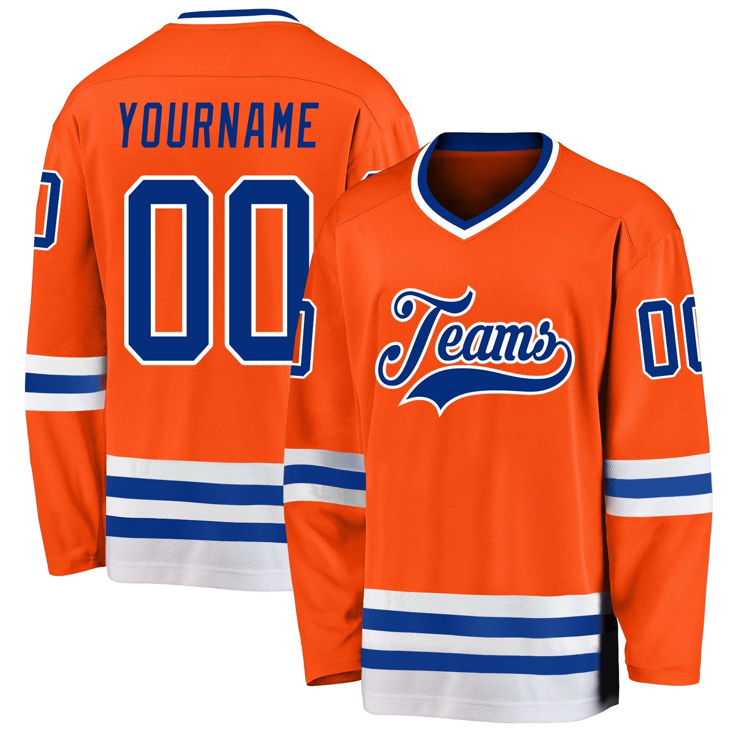 Custom Orange Royal-White Hockey Jersey - Main View