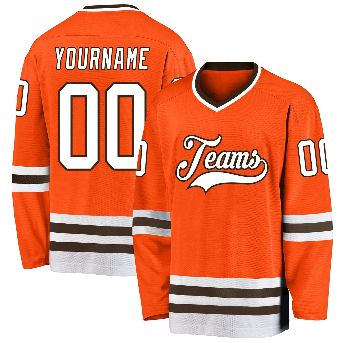 Custom Orange White-Brown Hockey Jersey - Main View