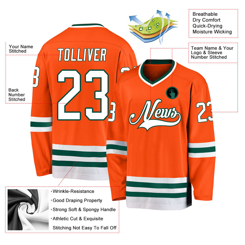 Custom Orange White-Green Hockey Jersey view 2