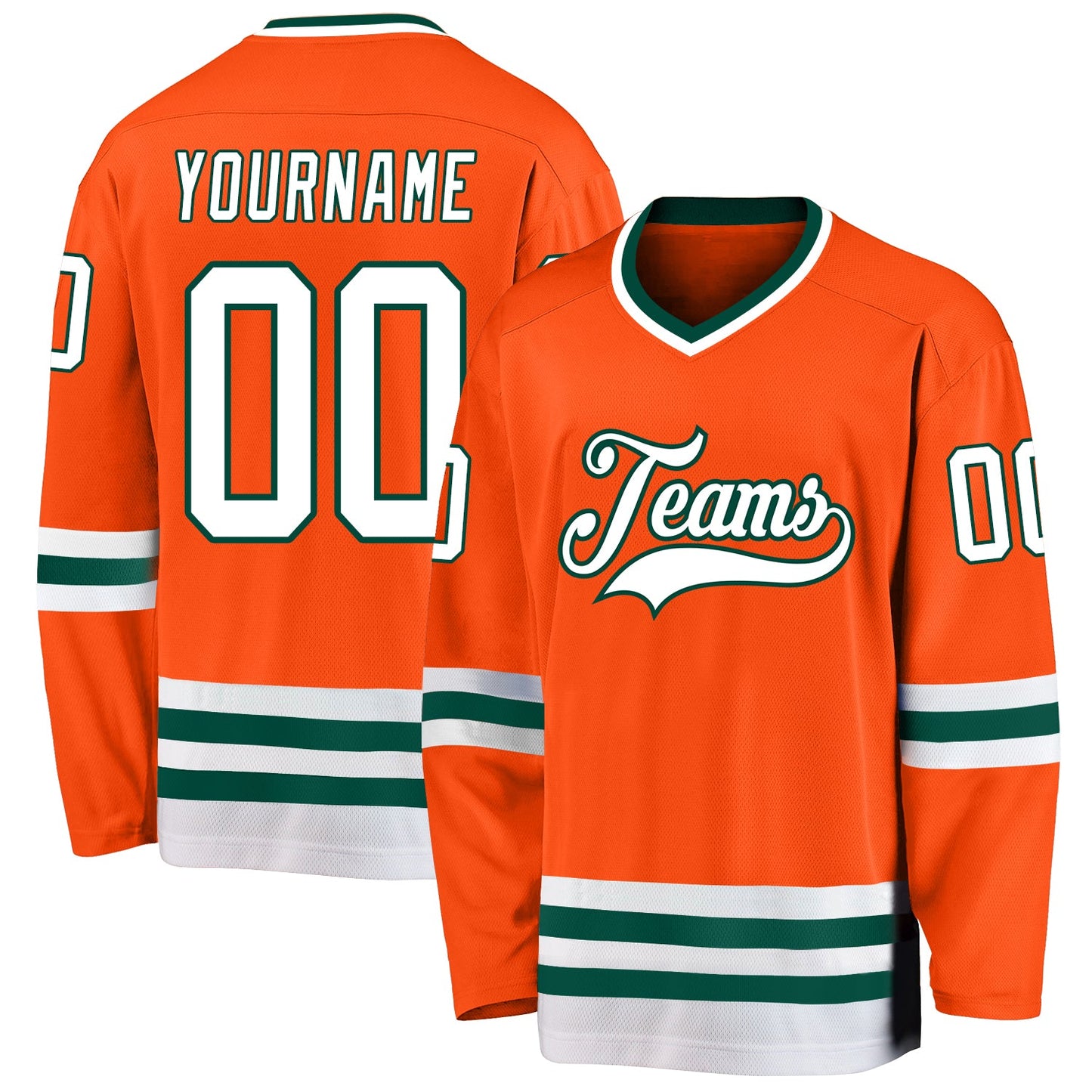 Custom Orange White-Green Hockey Jersey - Main View