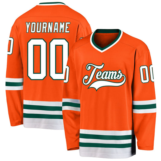 Custom Orange White-Green Hockey Jersey - Main View