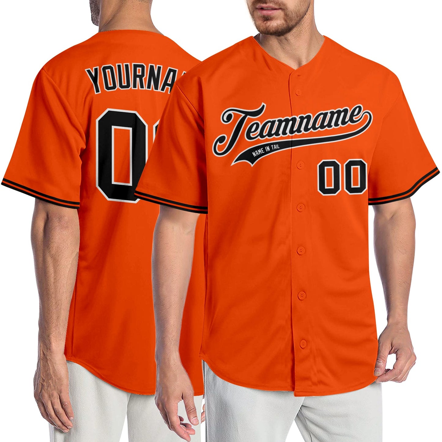 Custom Orange Black-White Authentic Baseball Jersey - Main View