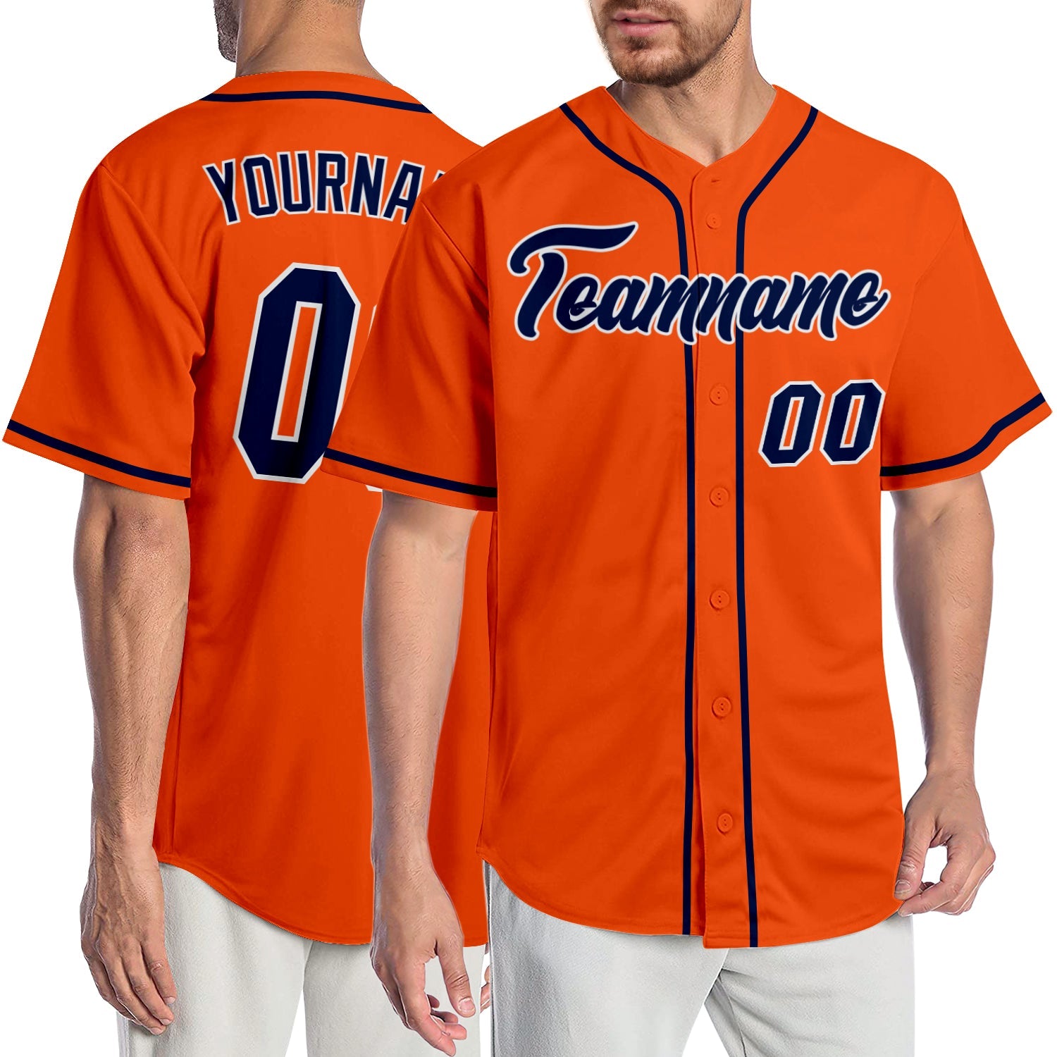 Custom Orange Navy-White Authentic Baseball Jersey - Main View