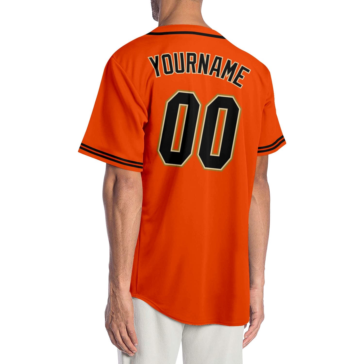 Custom Orange Black-Old Gold Authentic Baseball Jersey view 2