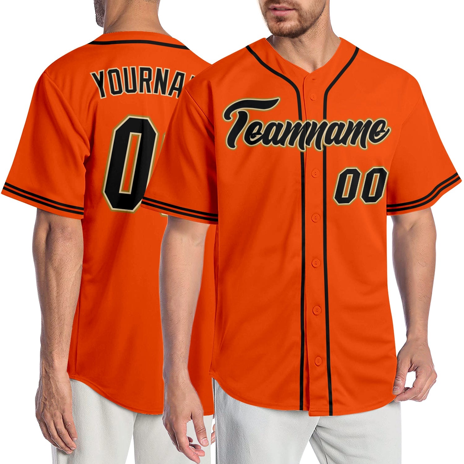 Custom Orange Black-Old Gold Authentic Baseball Jersey - Main View