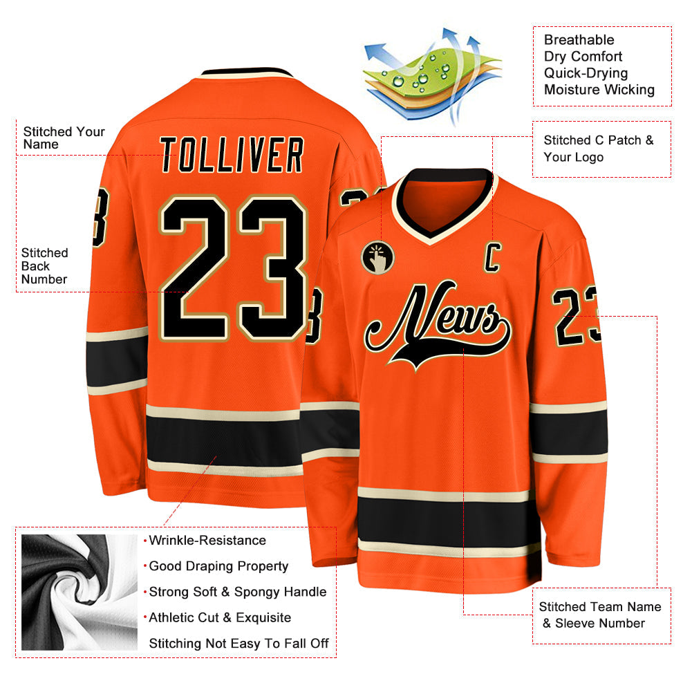 Custom Orange Black-Cream Hockey Jersey view 2