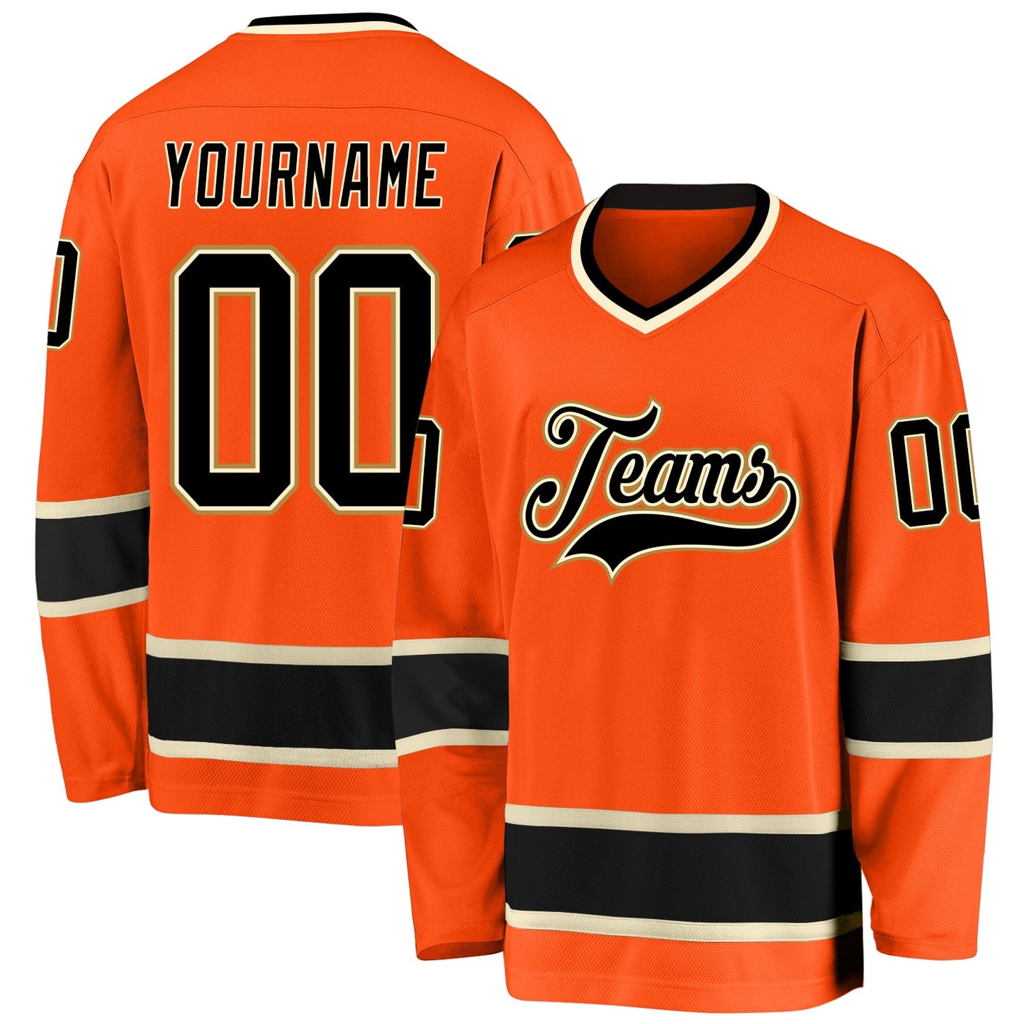 Custom Orange Black-Cream Hockey Jersey - Main View