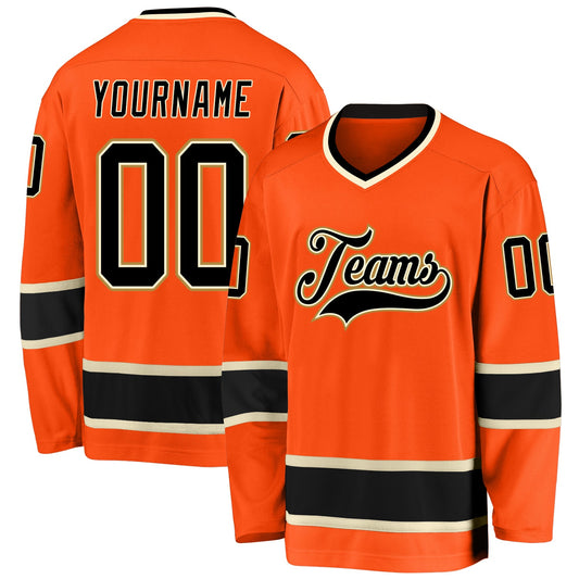 Custom Orange Black-Cream Hockey Jersey - Main View